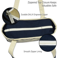DALIX Striped Tote Deluxe Shoulder Bag Cotton Canvas