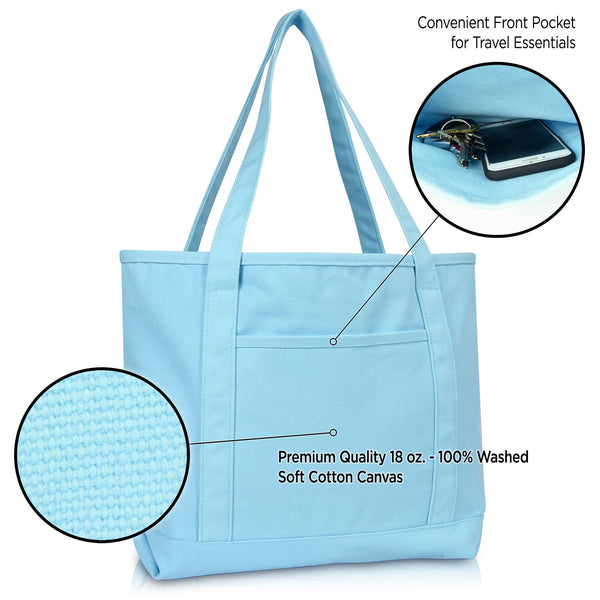 DALIX 20" Solid Color Cotton Canvas Tote Bag