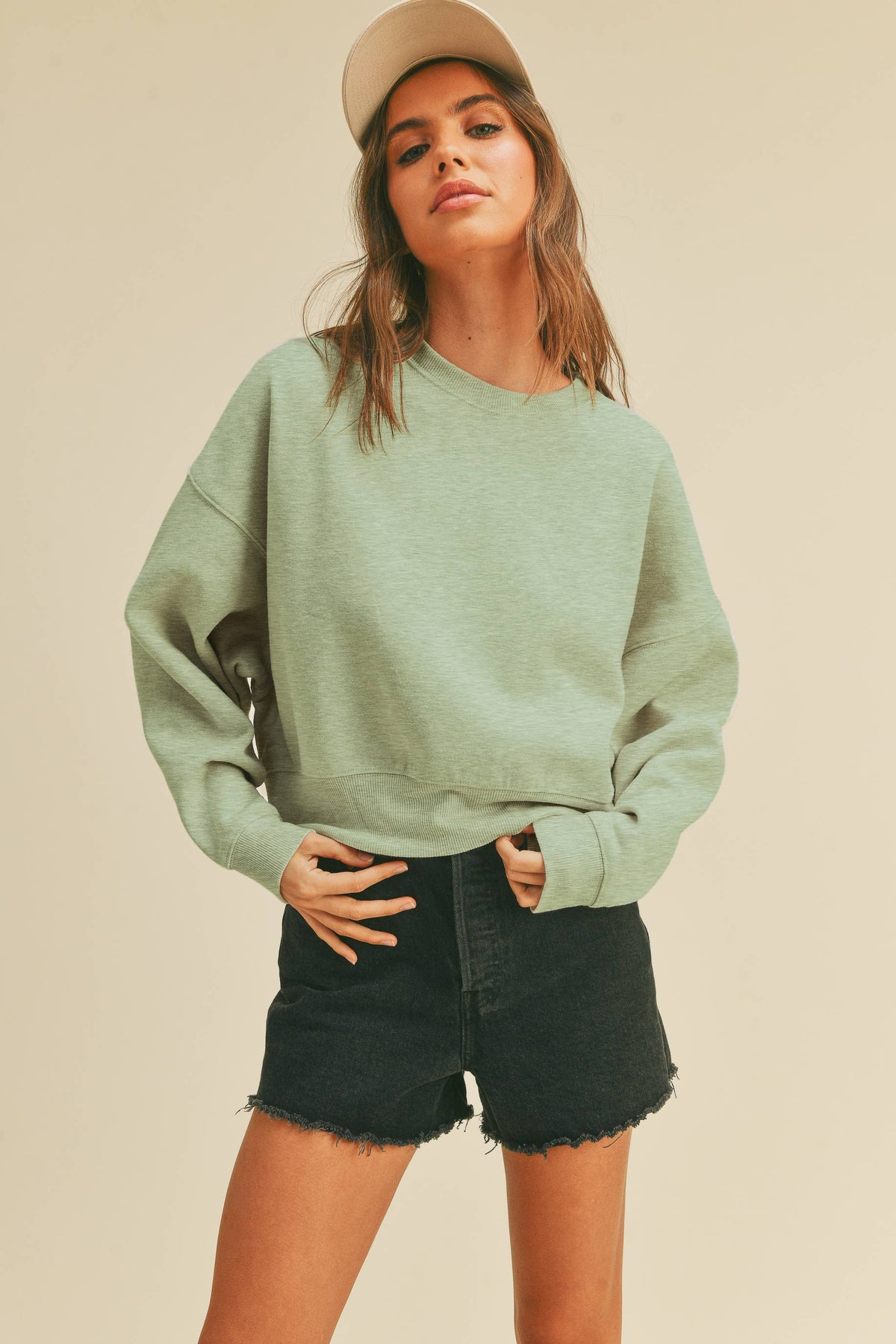 Short Cropped Long Sleeve Sweatshirt