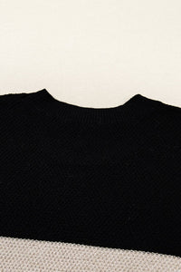 Parchment Color Block Knit Striped Sleeve Detail Casual Sweater
