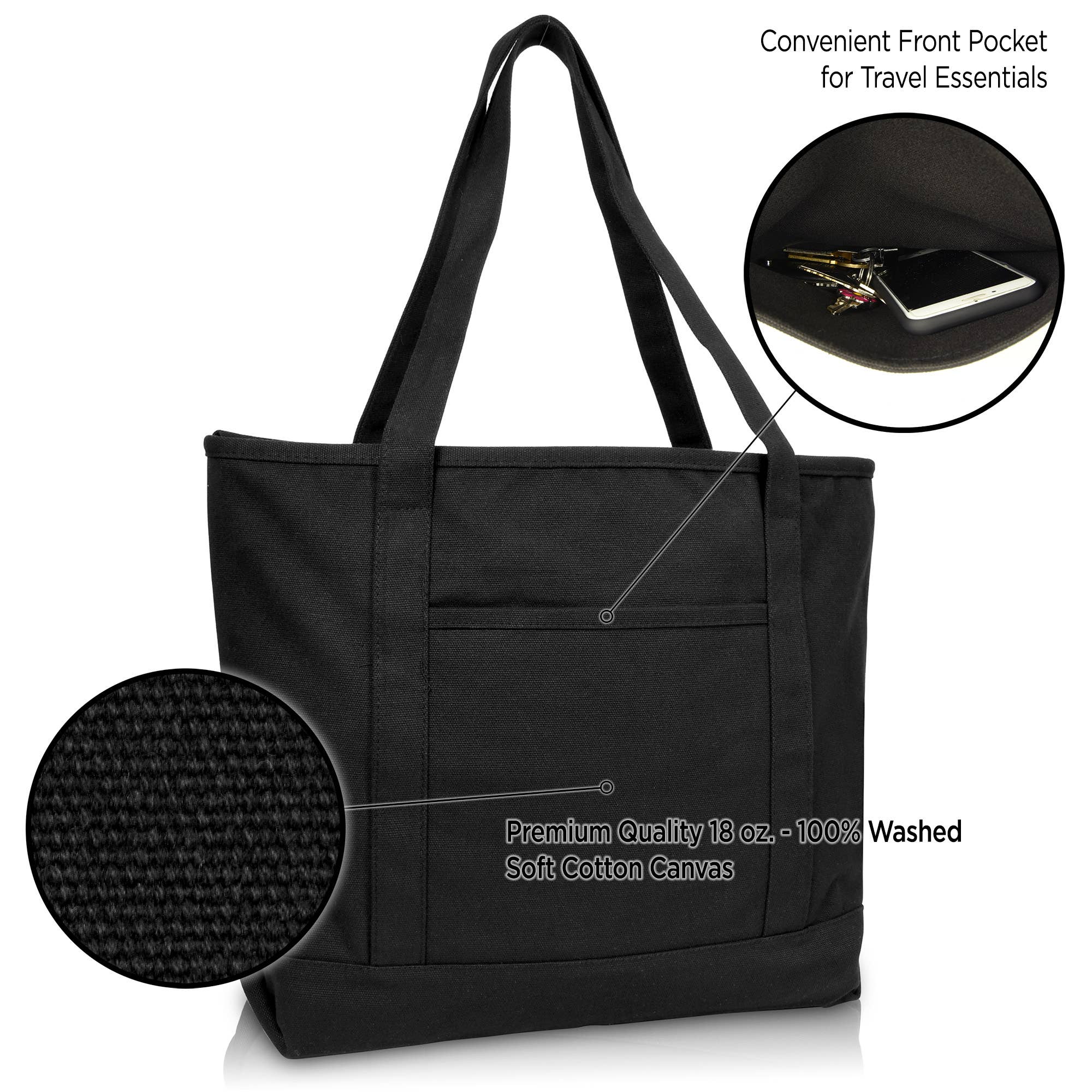 DALIX 20" Solid Color Cotton Canvas Tote Bag
