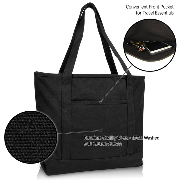 DALIX 20" Solid Color Cotton Canvas Tote Bag