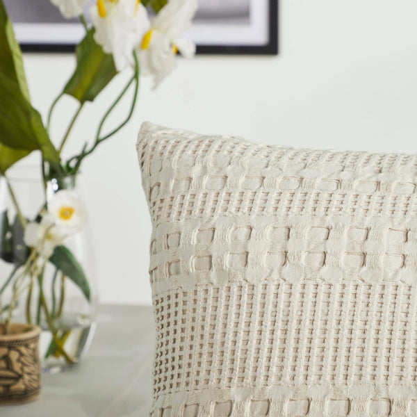 Waffle Weave Natural Pillow Covers 24x24 (Set of 2) - Decorative Throw Pillow Shams
