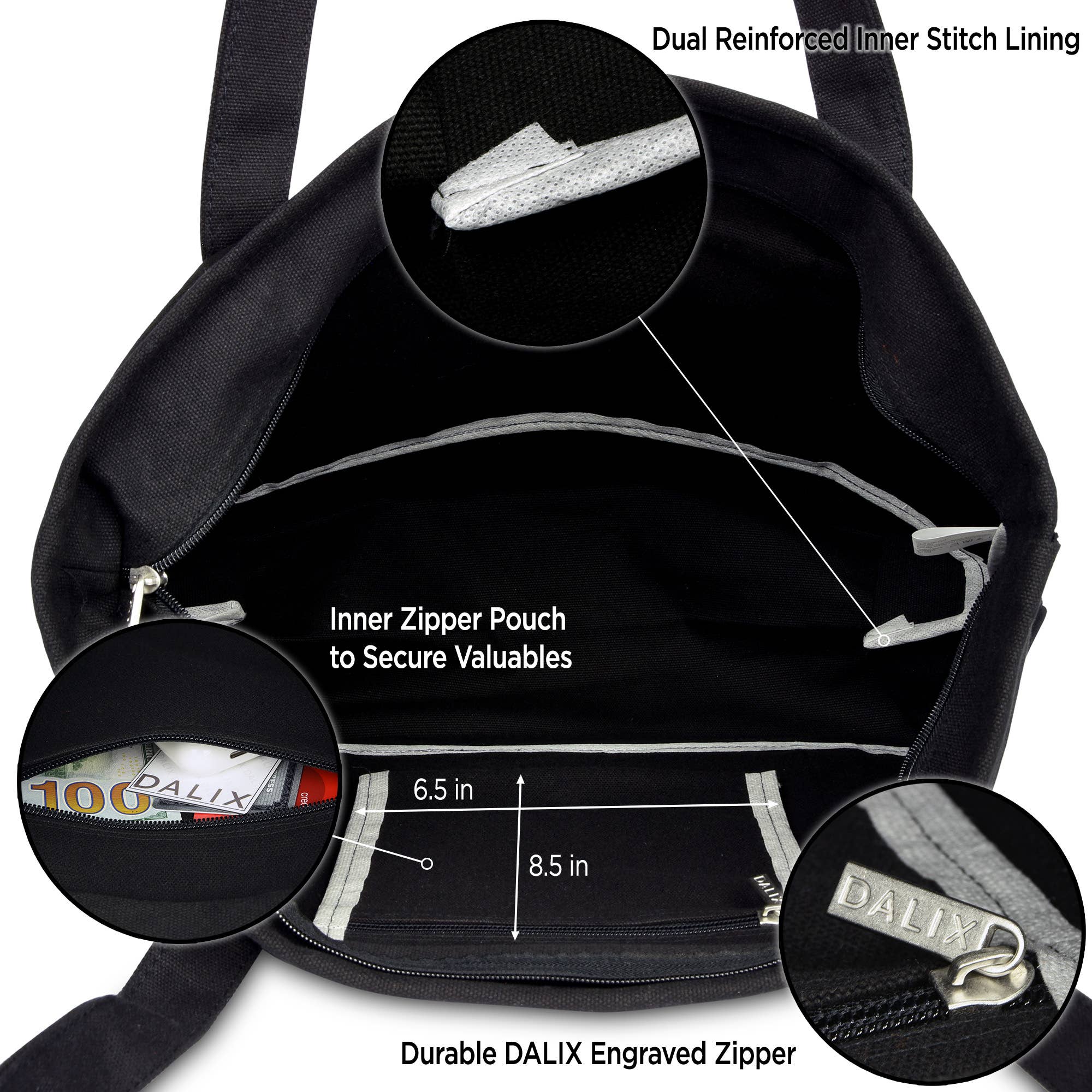 DALIX 20" Solid Color Cotton Canvas Tote Bag