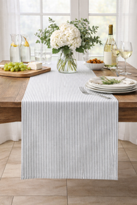 Grey Ticking Striped Thin Cotton Table Runner