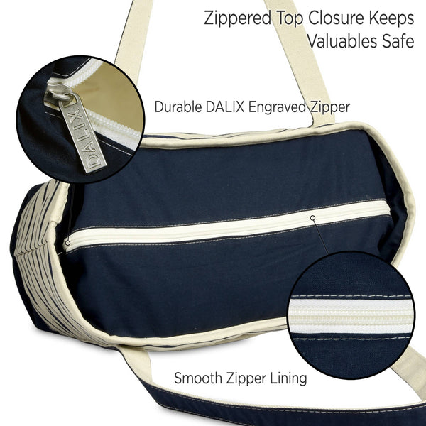 DALIX Striped Tote Deluxe Shoulder Bag Cotton Canvas