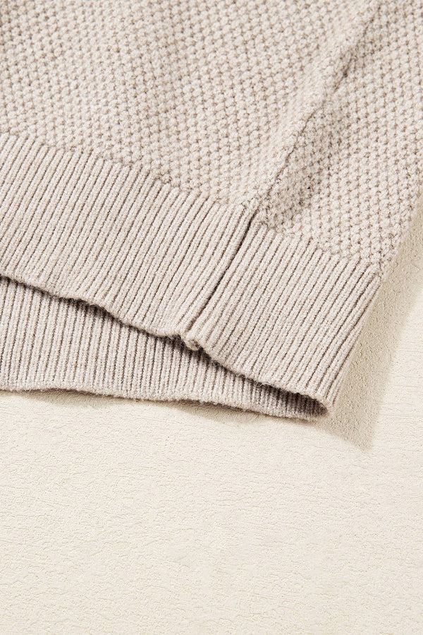 Parchment Color Block Knit Striped Sleeve Detail Casual Sweater