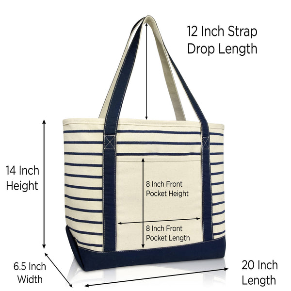 DALIX Striped Tote Deluxe Shoulder Bag Cotton Canvas