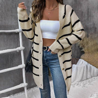 Chic Striped Buttoned Loose Cardigan Sweater