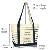 DALIX Striped Tote Deluxe Shoulder Bag Cotton Canvas