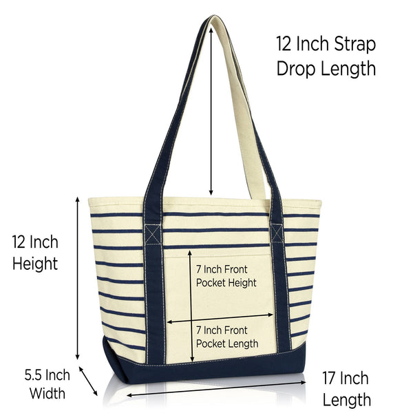DALIX Striped Tote Deluxe Shoulder Bag Cotton Canvas
