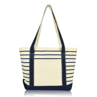 DALIX Striped Tote Deluxe Shoulder Bag Cotton Canvas