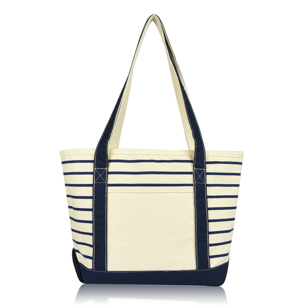 DALIX Striped Tote Deluxe Shoulder Bag Cotton Canvas