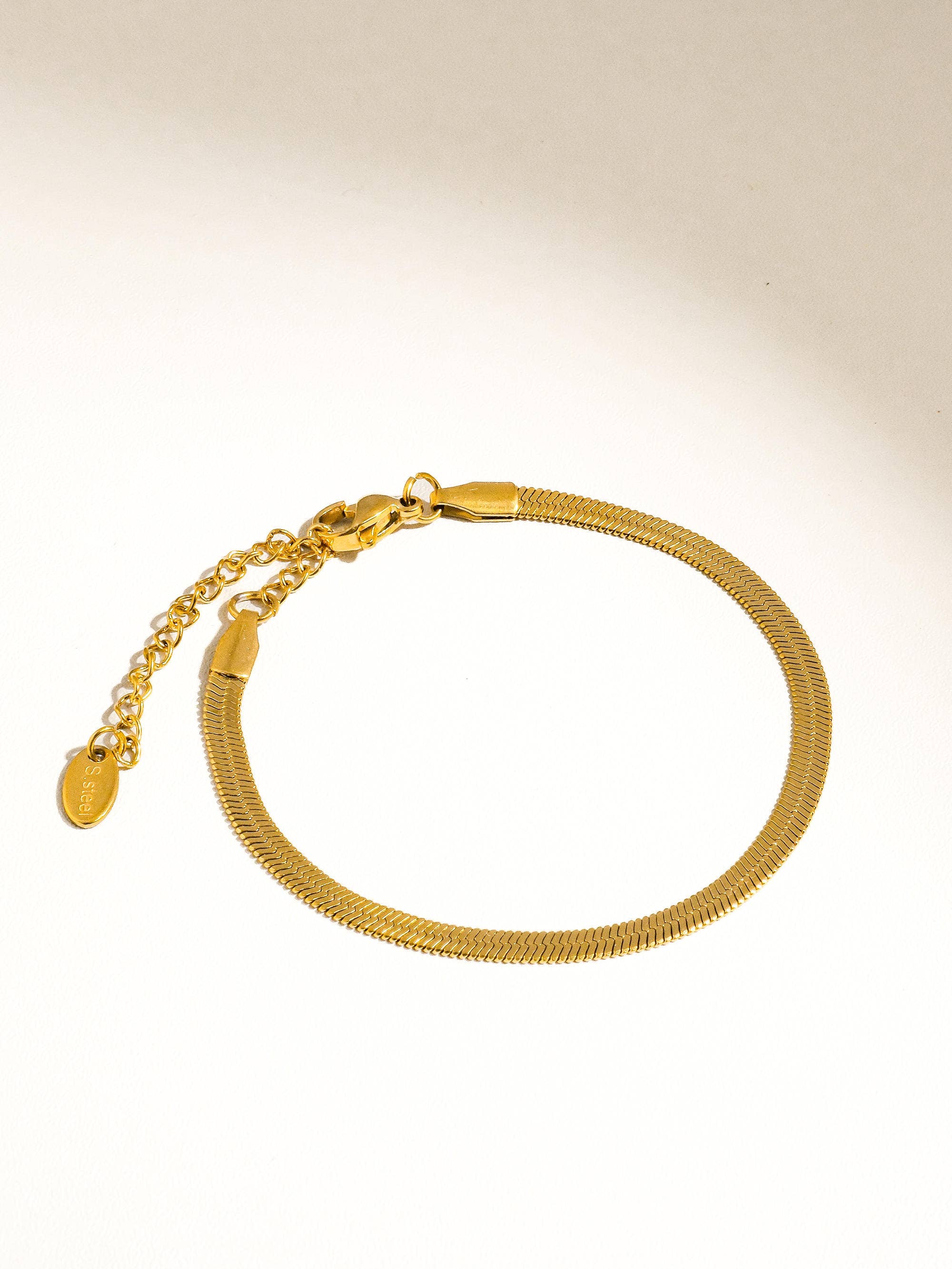 18K Gold Non-Tarnish Flat Snake Chain Bracelet