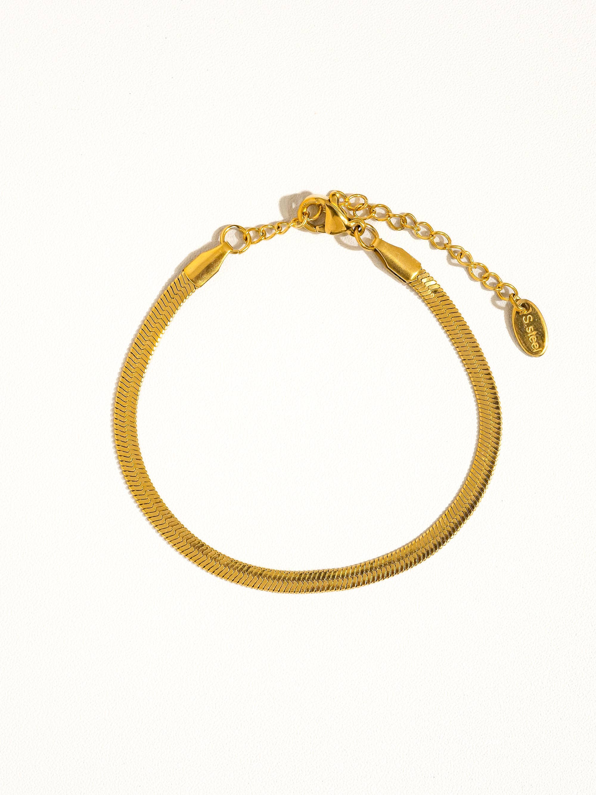 18K Gold Non-Tarnish Flat Snake Chain Bracelet