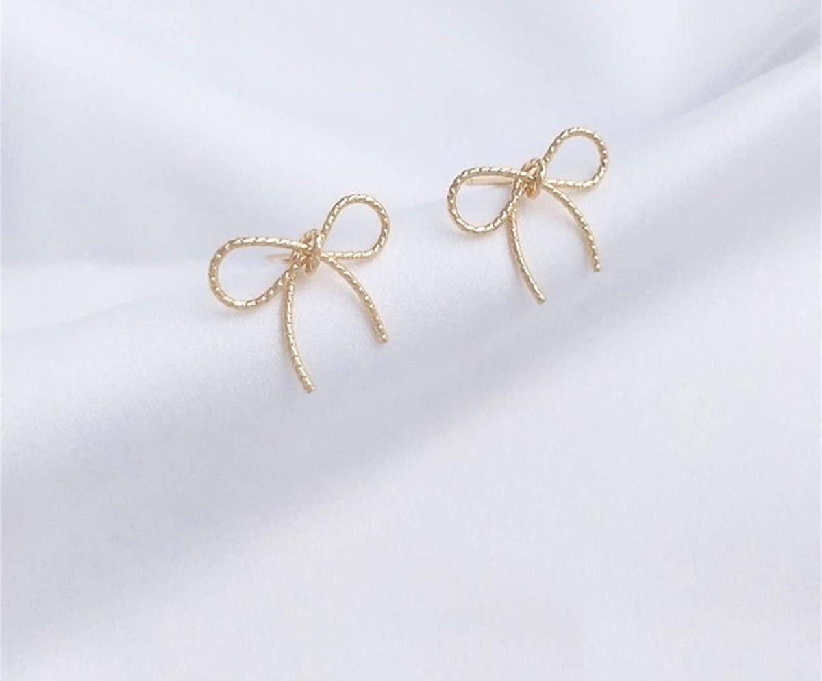 14k gold dainty plated bow stud earrings
