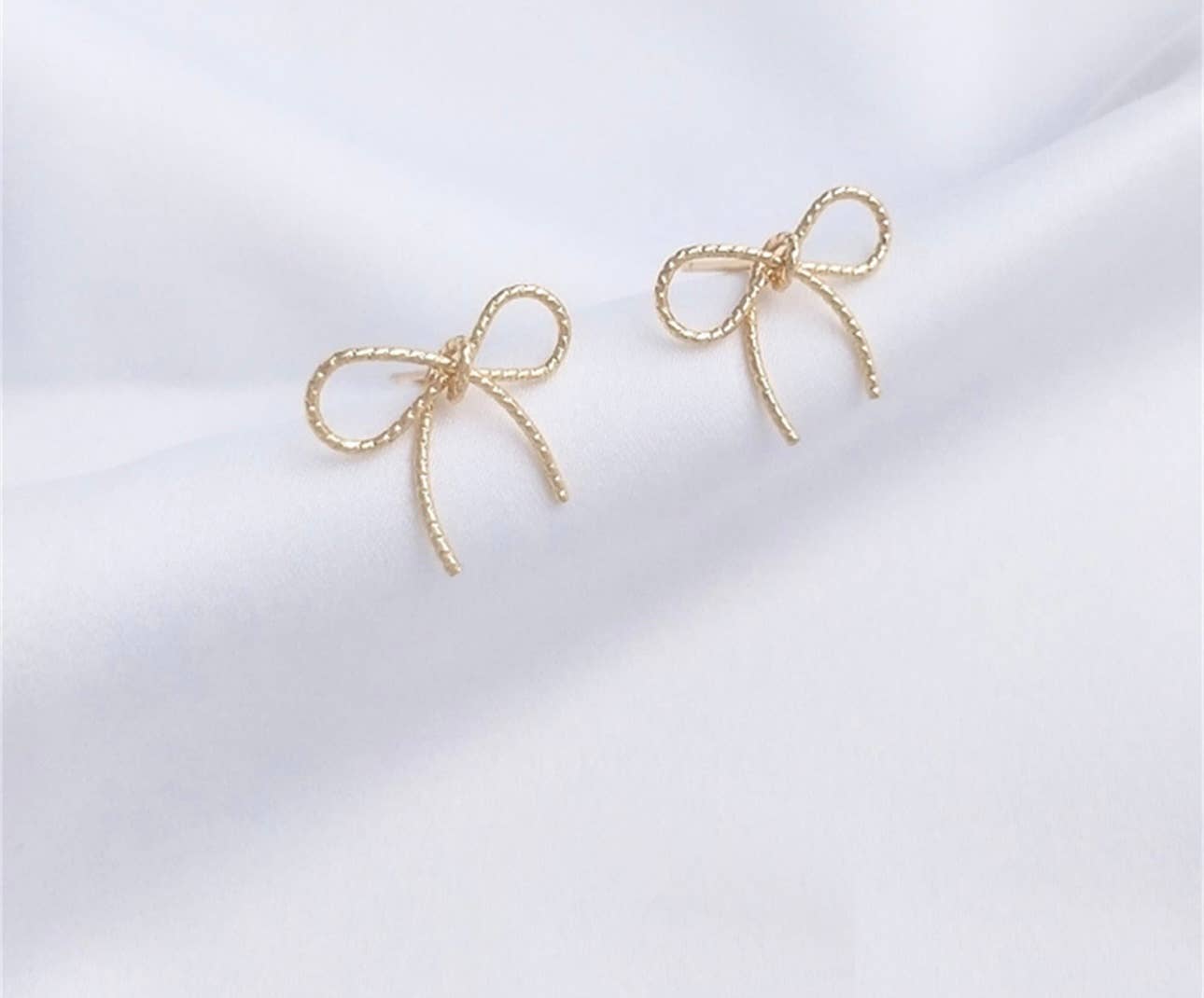 14k gold dainty plated bow stud earrings