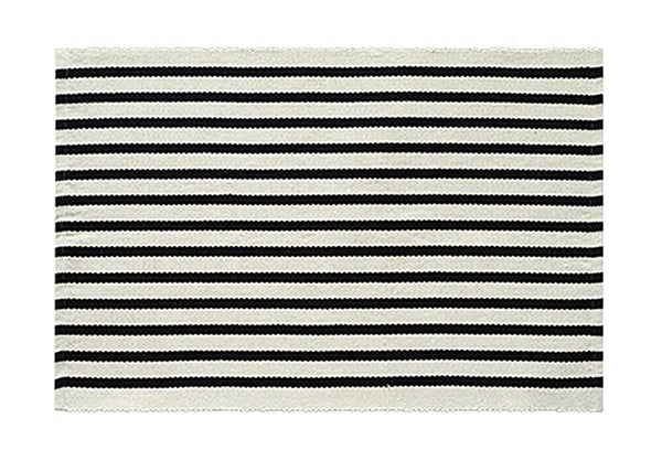 Black-Ivory Cotton Blend Classic Striped Small Area Rug